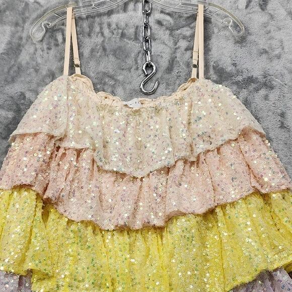 MABLE Dress Womens L Multicolor Mariam Sequin Tiered Ruffled Mini Party Sparkle - Picture 2 of 10
